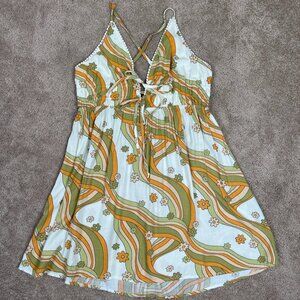 Wild Fable Dress Women XL Green Mini Floral Retro 70s Boho Festival Bohemian